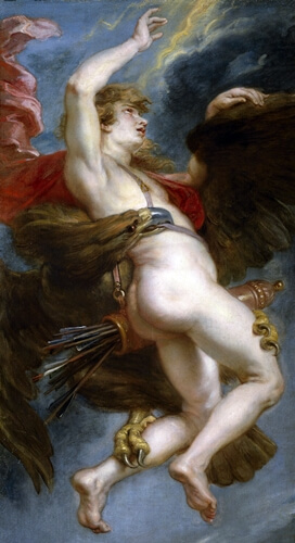 Zeus’un kartal kılığında Ganymedes’i kaçırması, Rubens tarzı mitolojik tablo