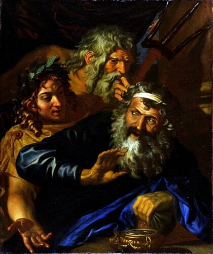 Troya Kralı Laomedon’un, surları inşa eden tanrılar Poseidon ve Apollon’a ödeme yapmayı reddettiği anı betimleyen barok tablo.